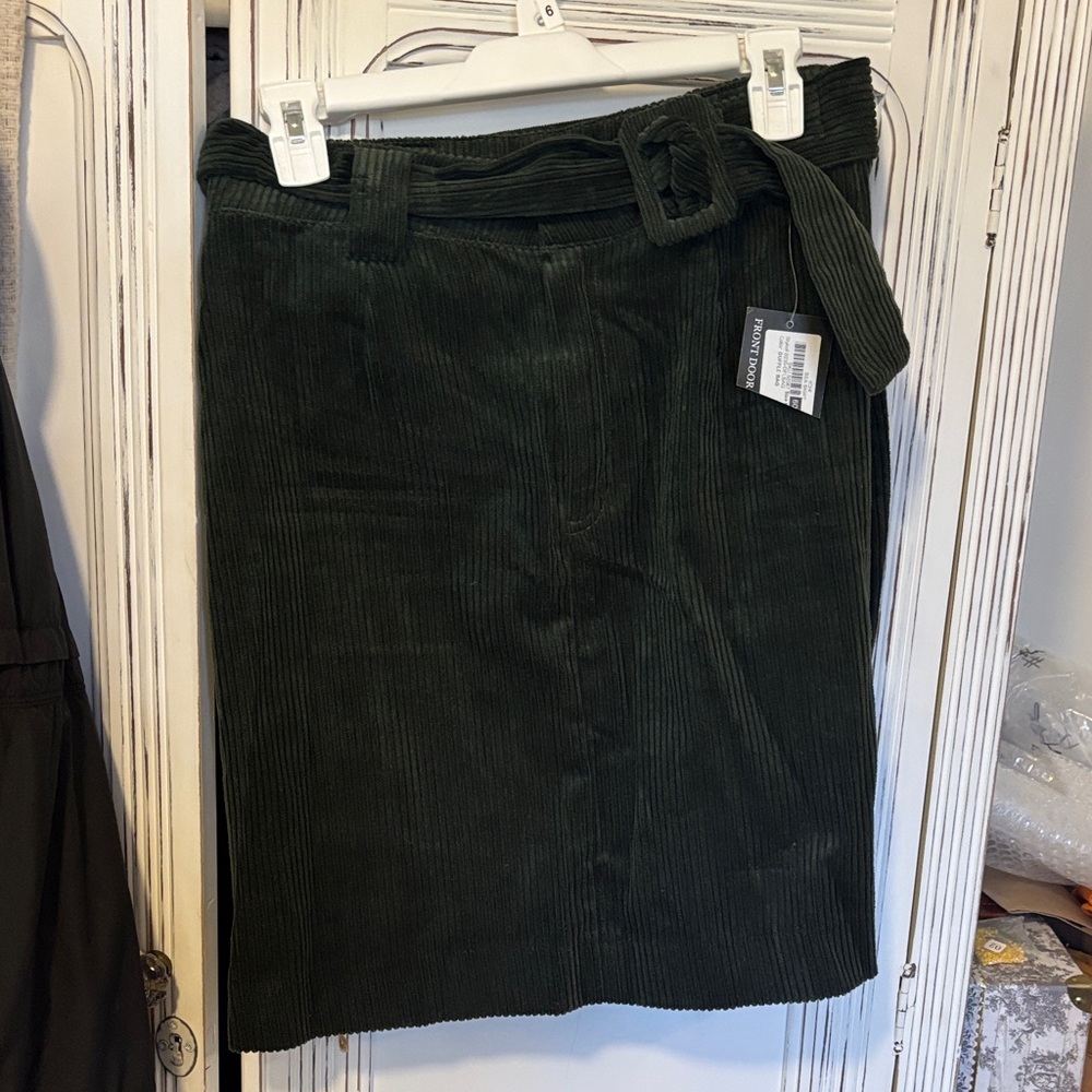 Elegant Forest Green Corduroy Pencil Skirt